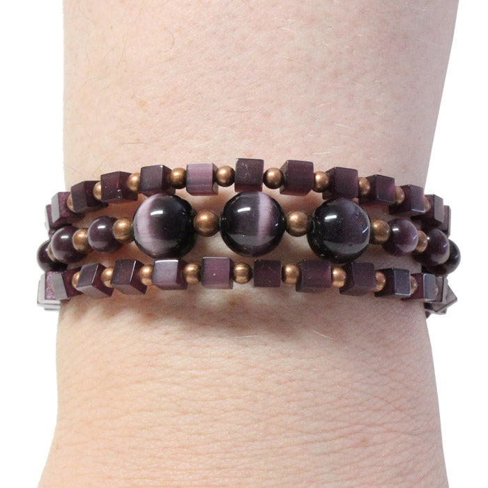 Purple Fiber Optic Bracelet / 6 to 8 Inch wrist size / antique copper accent beads