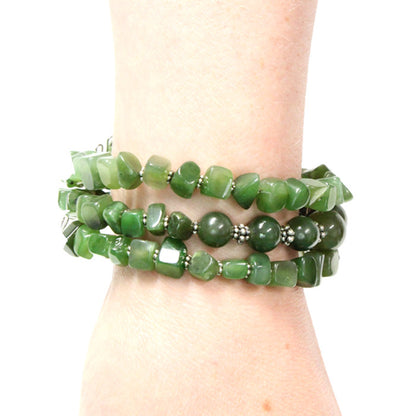 BC Jade Mania Bracelet / 6 to 8 Inch wrist size / silver pewter beads
