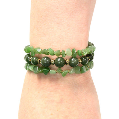 BC Jade Mania Bracelet / 6 to 8 Inch wrist size / with gold pewter beads