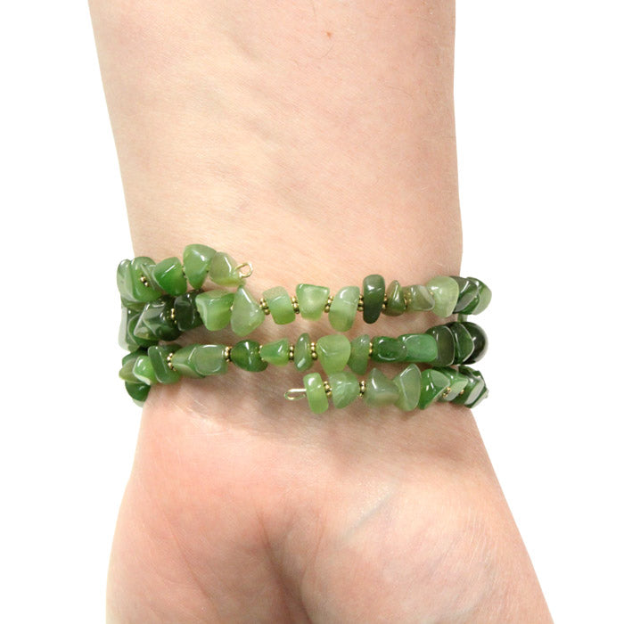 BC Jade Mania Bracelet / 6 to 8 Inch wrist size / with gold pewter beads