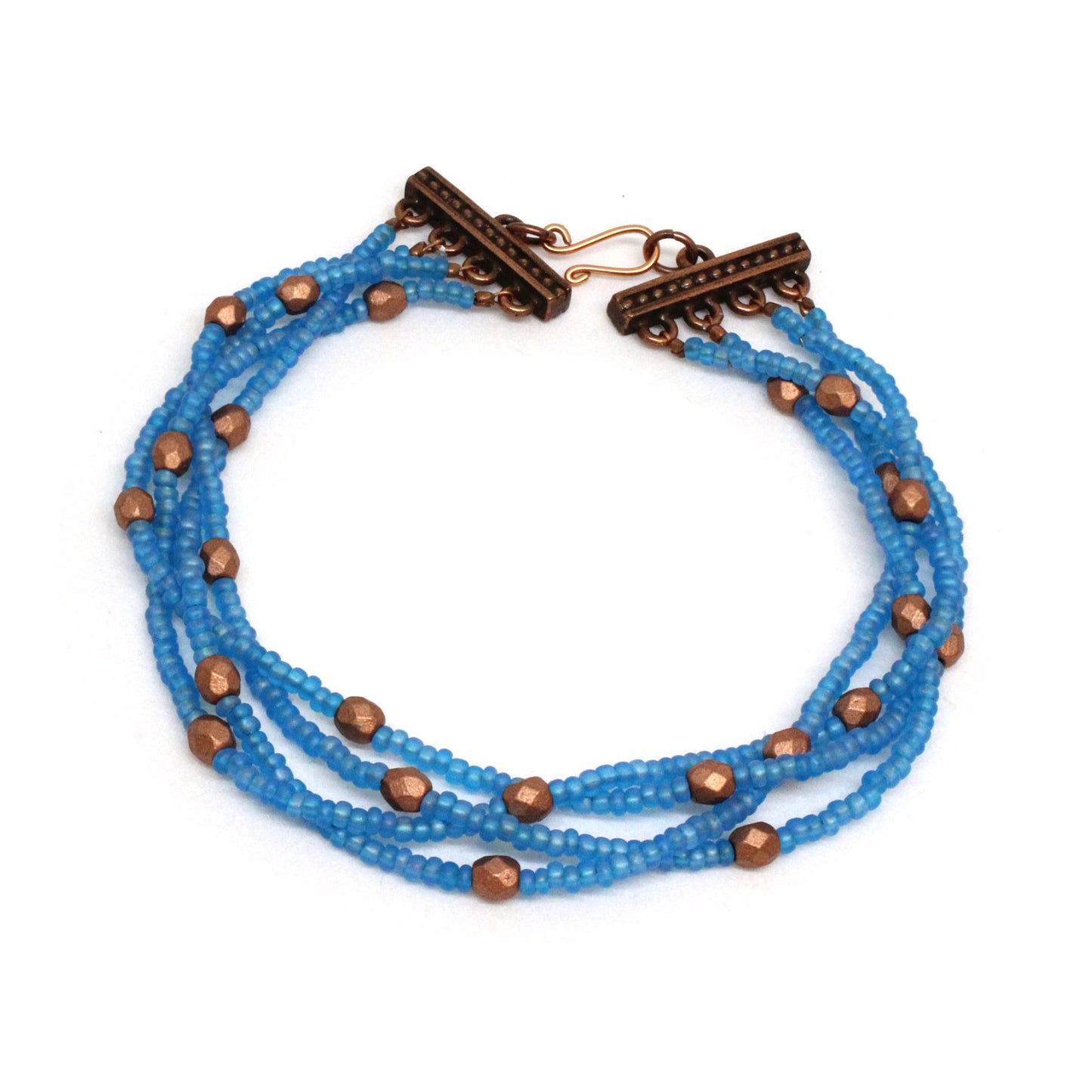 Braided Blue and Copper Bracelet / fits 6.5 to 7 Inch wrist size / copper wire hook and ring closure