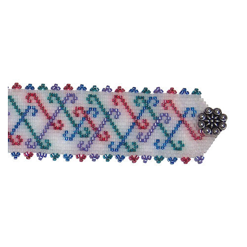 Christmas Candy Canes Peyote Stitch Bracelet / fits 6.5 to 7 Inch wrist / pewter button clasp