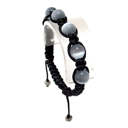 Fiber Optic Grey Macrame Bracelet / adjustable fits 7-0" to 8-0" wrist size / black satin cord