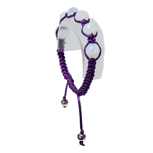 Opaline and Purple Macrame Bracelet / adjustable fits 7-0" to 8-0" wrist size / purple satin cord