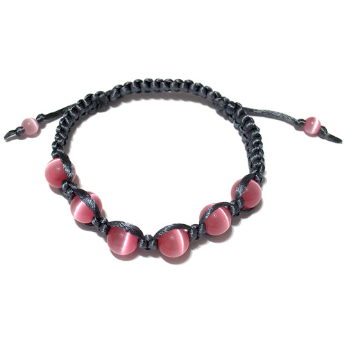 Fiber Optic Pink Macrame Bracelet / adjustable fits 7-0" to 8-0" wrist size / grey satin cord
