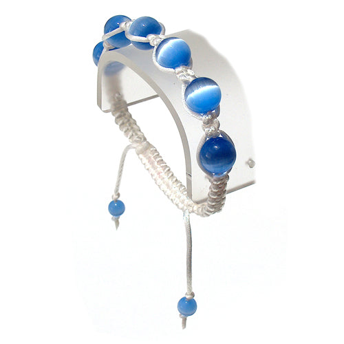 Fiber Optic Blue Macrame Bracelet / adjustable fits 7-0" to 8-0" wrist size / white satin cord