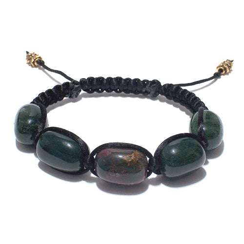 Green Jasper Macrame Bracelet / fits 7 to 8 Inch wrist / 20mm large natural high gloss smooth oval nugget beads / black satin cord bracelet