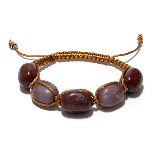 Brown Jasper Macrame Bracelet / fits 7 to 8 Inch wrist / 20mm large natural high gloss smooth oval nugget beads / gold satin cord