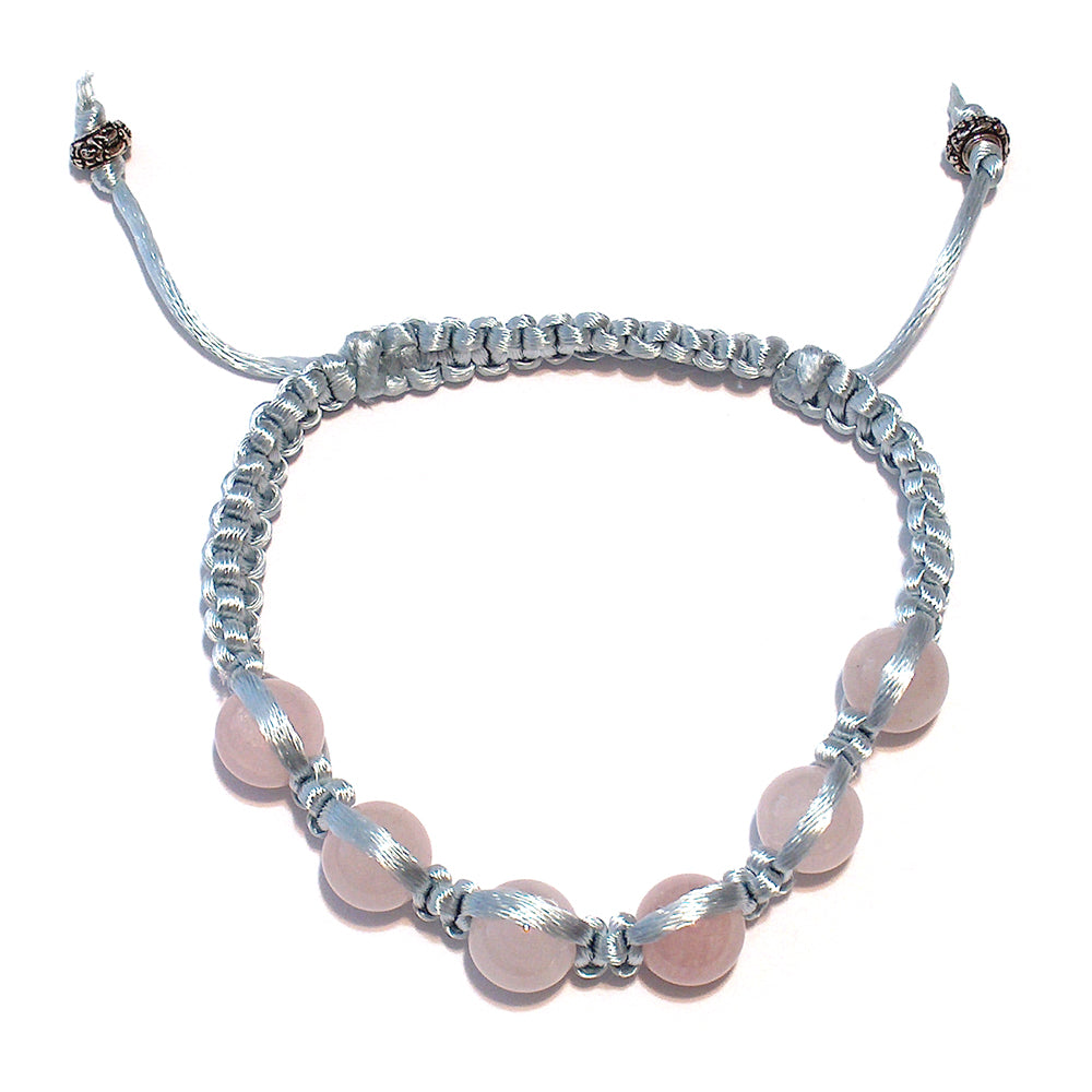 Rose Quartz Macrame Bracelet / adjustable fits 7-0" to 8-0" wrist size / light grey satin cord