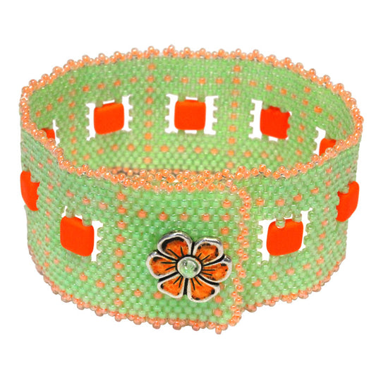 Orange Limonade Peyote Stitch Bracelet / fits 6-1/2 to 6-3/4 Inch wrist / apple blossom button clasp