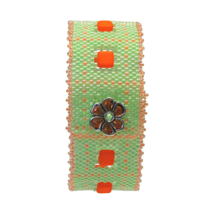 Orange Limonade Peyote Stitch Bracelet / fits 6-1/2 to 6-3/4 Inch wrist / apple blossom button clasp