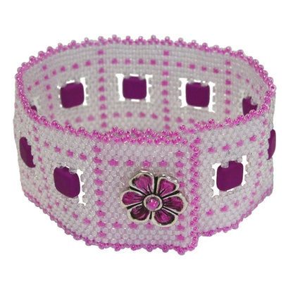 Purple On Ice Peyote Stitch Bracelet / fits 6-1/2 to 6-3/4 Inch wrist / apple blossom button clasp