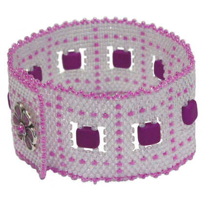 Purple On Ice Peyote Stitch Bracelet / fits 6-1/2 to 6-3/4 Inch wrist / apple blossom button clasp