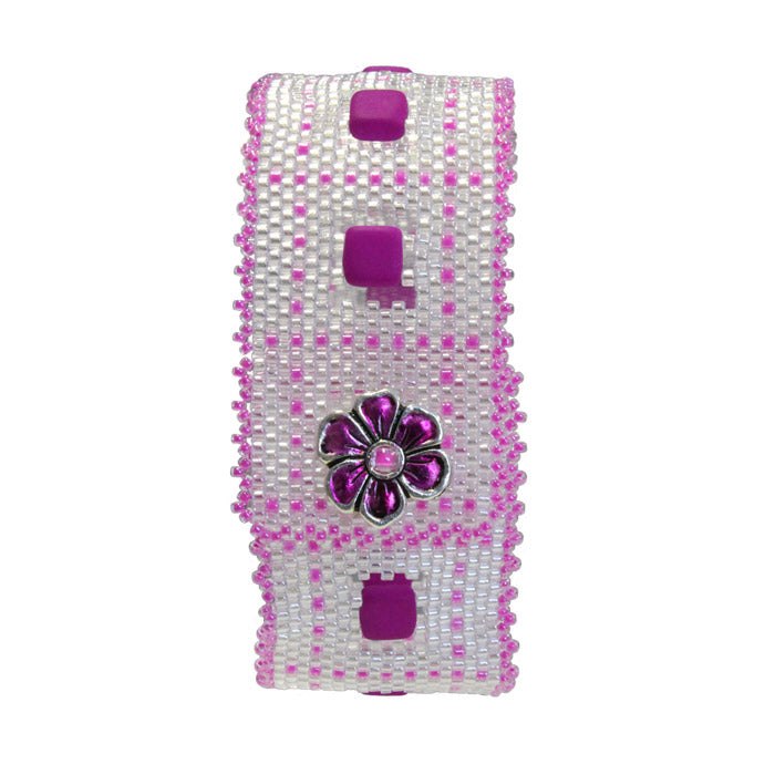 Purple On Ice Peyote Stitch Bracelet / fits 6-1/2 to 6-3/4 Inch wrist / apple blossom button clasp