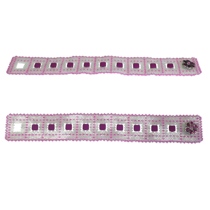 Purple On Ice Peyote Stitch Bracelet / fits 6-1/2 to 6-3/4 Inch wrist / apple blossom button clasp