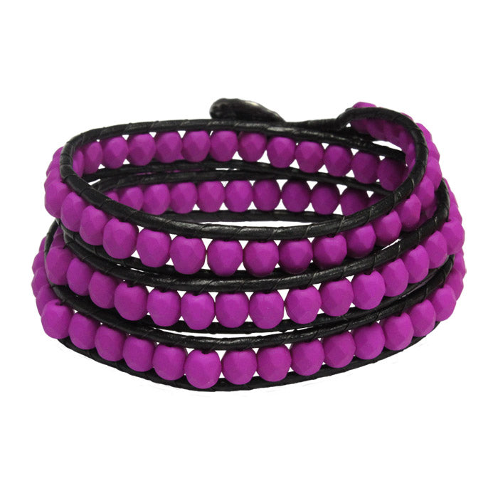Neon Purple Triple Wrap Bracelet / fits 6.5 to 7 Inch wrist size