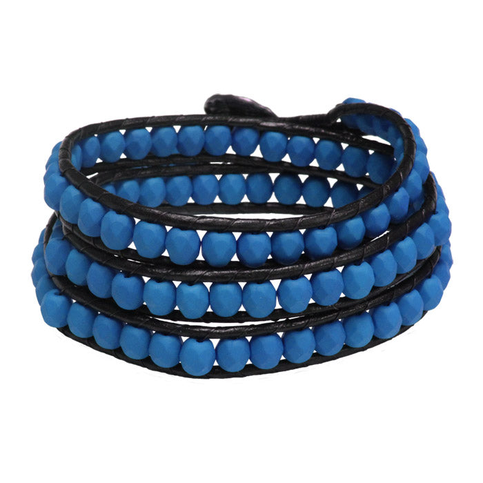 Neon Electric Blue Triple Wrap Bracelet / fits 6.5 to 7 Inch wrist size