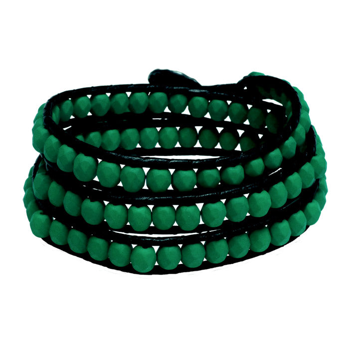 Neon Emerald Green Triple Wrap Bracelet / fits 6.5 to 7 Inch wrist size