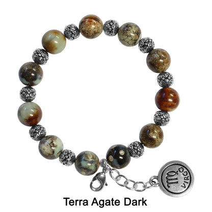 Gemstone Bracelet with zodiac charm / 6 to 7 Inch wrist size / silver pewter beads / choose your sign and gemstone