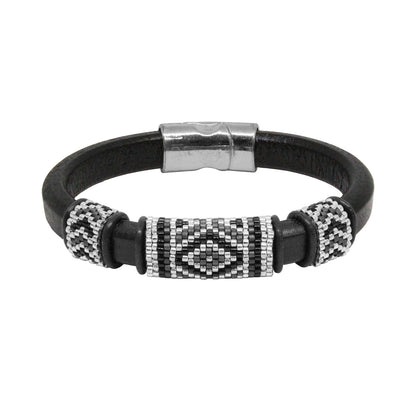 BLACK Geometric Bracelet / fits 6.5 to 7 Inch wrist size / leather with magnetic clasp