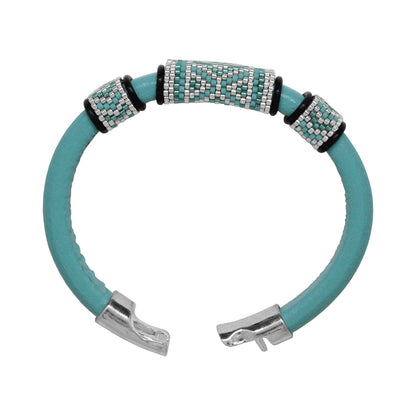TURQUOISE GREEN Geometric Bracelet / fits 6.5 to 7 Inch wrist size / leather with magnetic clasp