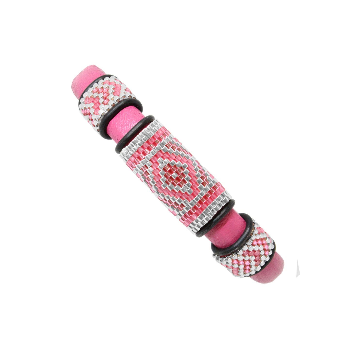 FUCHSIA PINK Geometric Bracelet / fits 6.5 to 7 Inch wrist size / leather with magnetic clasp