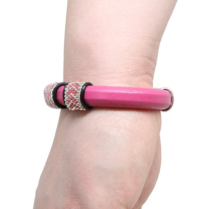 FUCHSIA PINK Geometric Bracelet / fits 6.5 to 7 Inch wrist size / leather with magnetic clasp