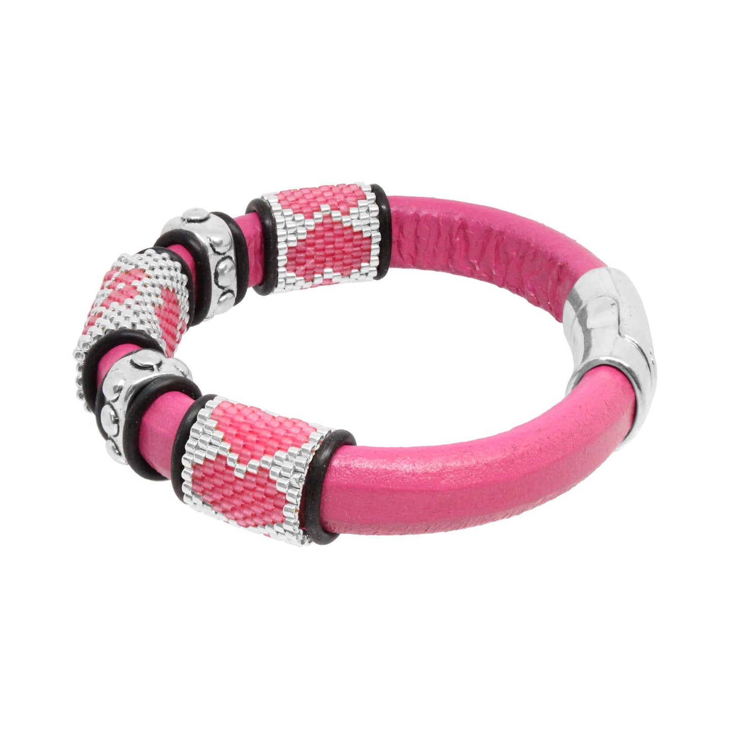 FUCHSIA PINK Dog Paw Bracelet / fits 6.5 to 7 Inch wrist size / leather with magnetic clasp