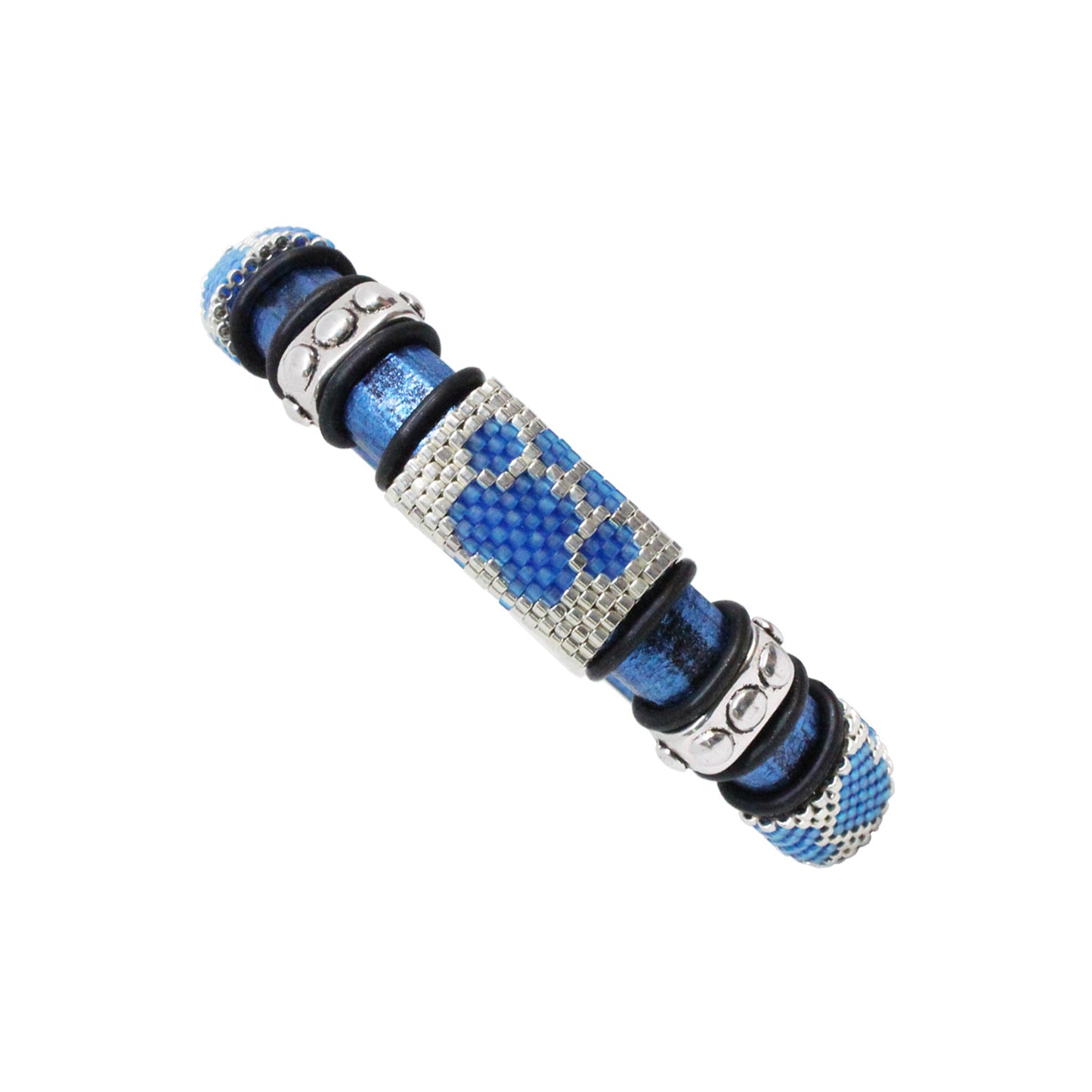 METALLIC BLUE Dog Paw Bracelet / fits 6.5 to 7 Inch wrist size / leather with magnetic clasp