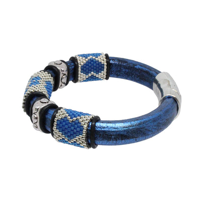 METALLIC BLUE Dog Paw Bracelet / fits 6.5 to 7 Inch wrist size / leather with magnetic clasp