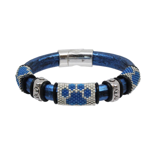 METALLIC BLUE Dog Paw Bracelet / fits 6.5 to 7 Inch wrist size / leather with magnetic clasp