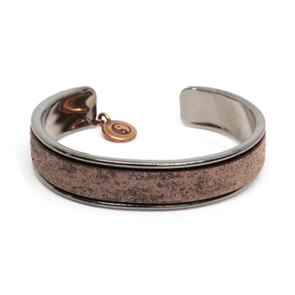 Distressed Chocolate Brown Cuff Bracelet / fits up to 7 inch wrist size / Euro leather on gunmetal black cuff / yin yang charm