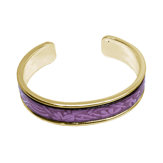 Purple Leather Cuff Bracelet / fits up to 7 inch wrist size / embossed floral leather / gold plated cuff