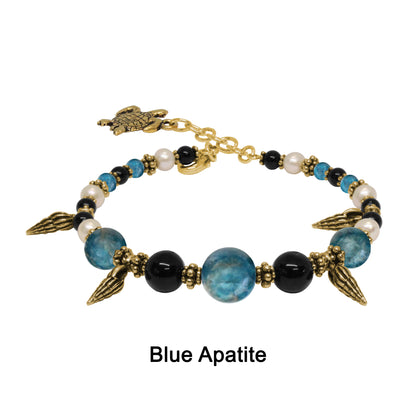 Turtle Beach Bracelet / 6 - 7.5 Inch wrist size / gold pewter / choose from apatite, angelite, carnelian, serpentine or pink opal