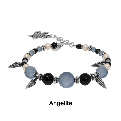 Turtle Beach Bracelet / 6 - 7.5 Inch wrist size / silver pewter / choose from apatite, angelite, carnelian, serpentine or pink opal