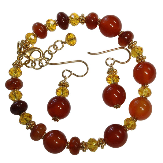 Carnelian Bracelet / 6 to 7 Inch wrist size / memory wire with extender chain / with optional earrings