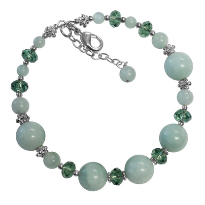 Amazonite Bracelet with green gemstones and spring green crystal highlights / fits 6–7″ wrist / with optional earrings