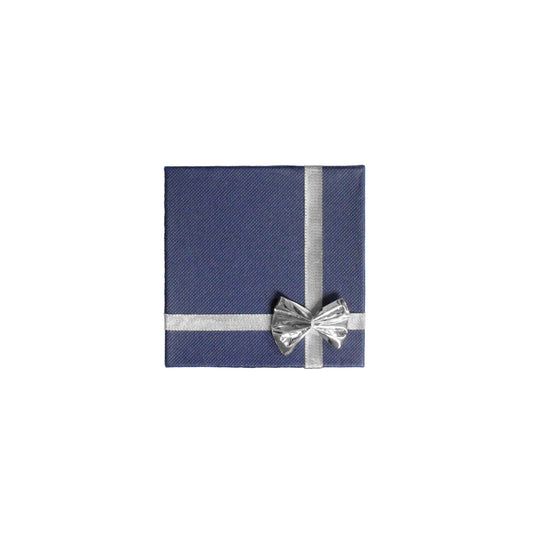 Blue Linen Bracelet Jewelry Box with silver bow tie- 3 1/4 x 3 1/4 x 1 1/4"