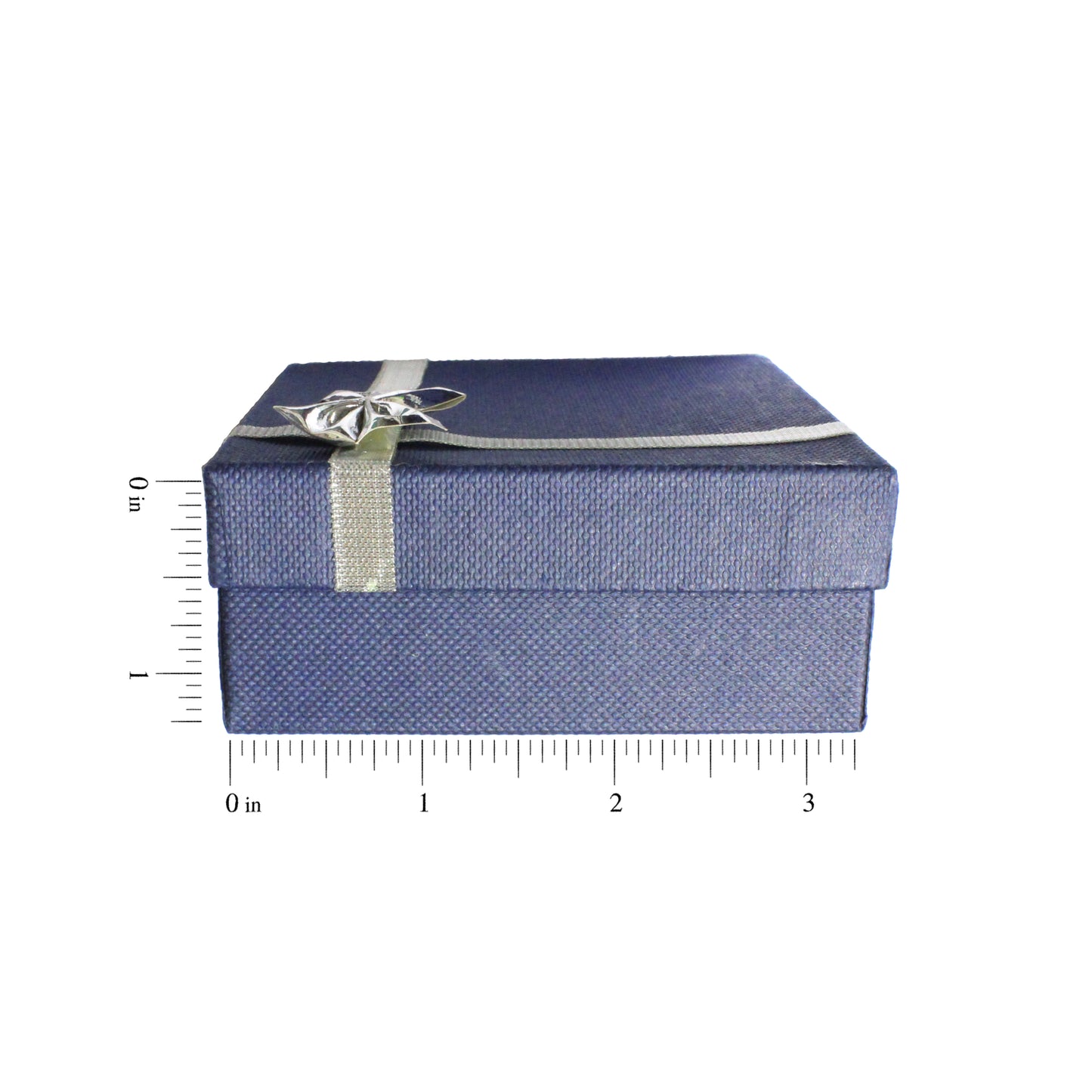 Blue Linen Bracelet Jewelry Box with silver bow tie- 3 1/4 x 3 1/4 x 1 1/4"