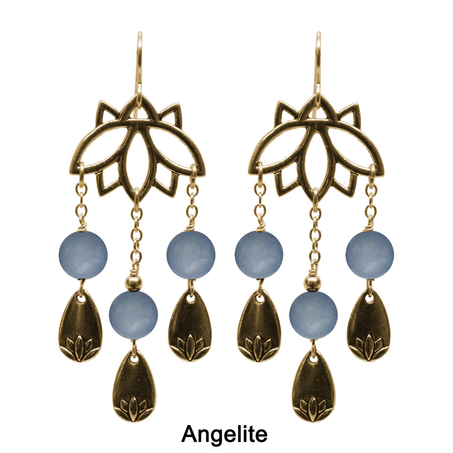 Lotus Earrings / 67mm length / gold filled earwires / choose from angelite, apatite, carnelian, garnet, malachite or pink opal