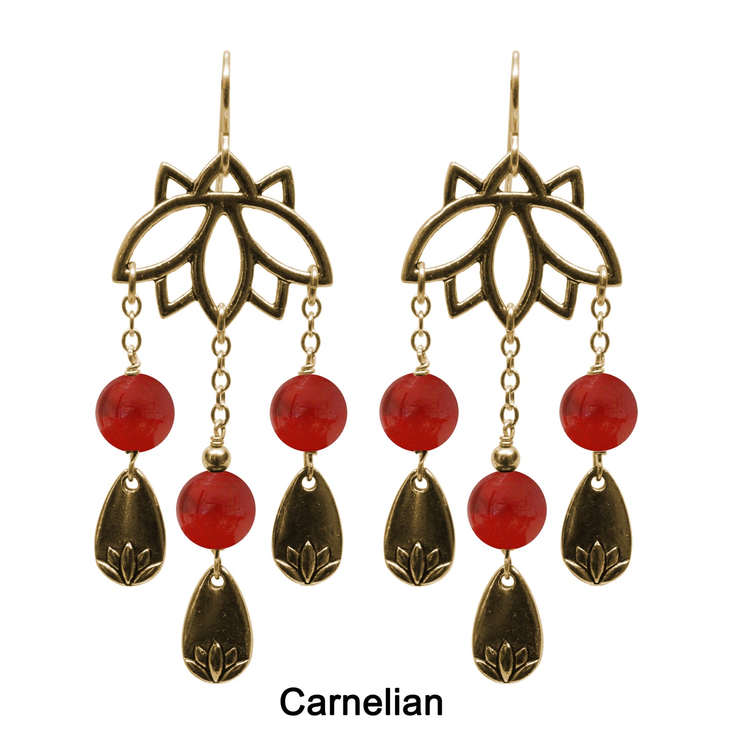 Lotus Earrings / 67mm length / gold filled earwires / choose from angelite, apatite, carnelian, garnet, malachite or pink opal