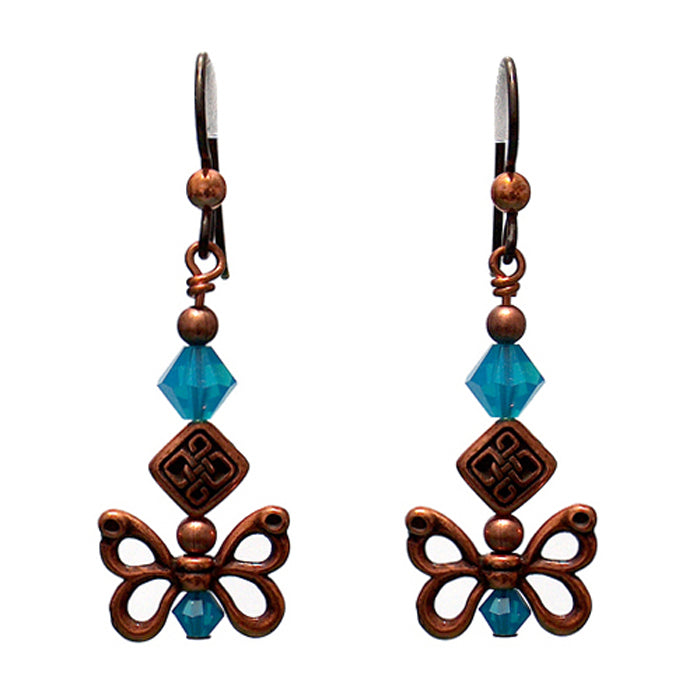 Celtic Butterfly Wing Earrings / 45mm length / ocean blue and dark copper / niobium earwires