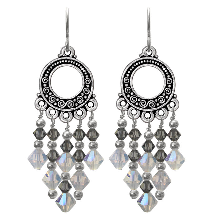 Crystal White Opal Chandelier Earrings / 65mm length / sterling silver earwires