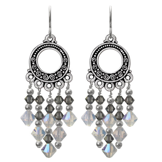 Crystal White Opal Chandelier Earrings / 65mm length / sterling silver earwires