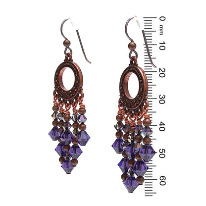 Purple Velvet Chandelier Earrings / 65mm length / dark copper with hypo-allergenic niobium earwires