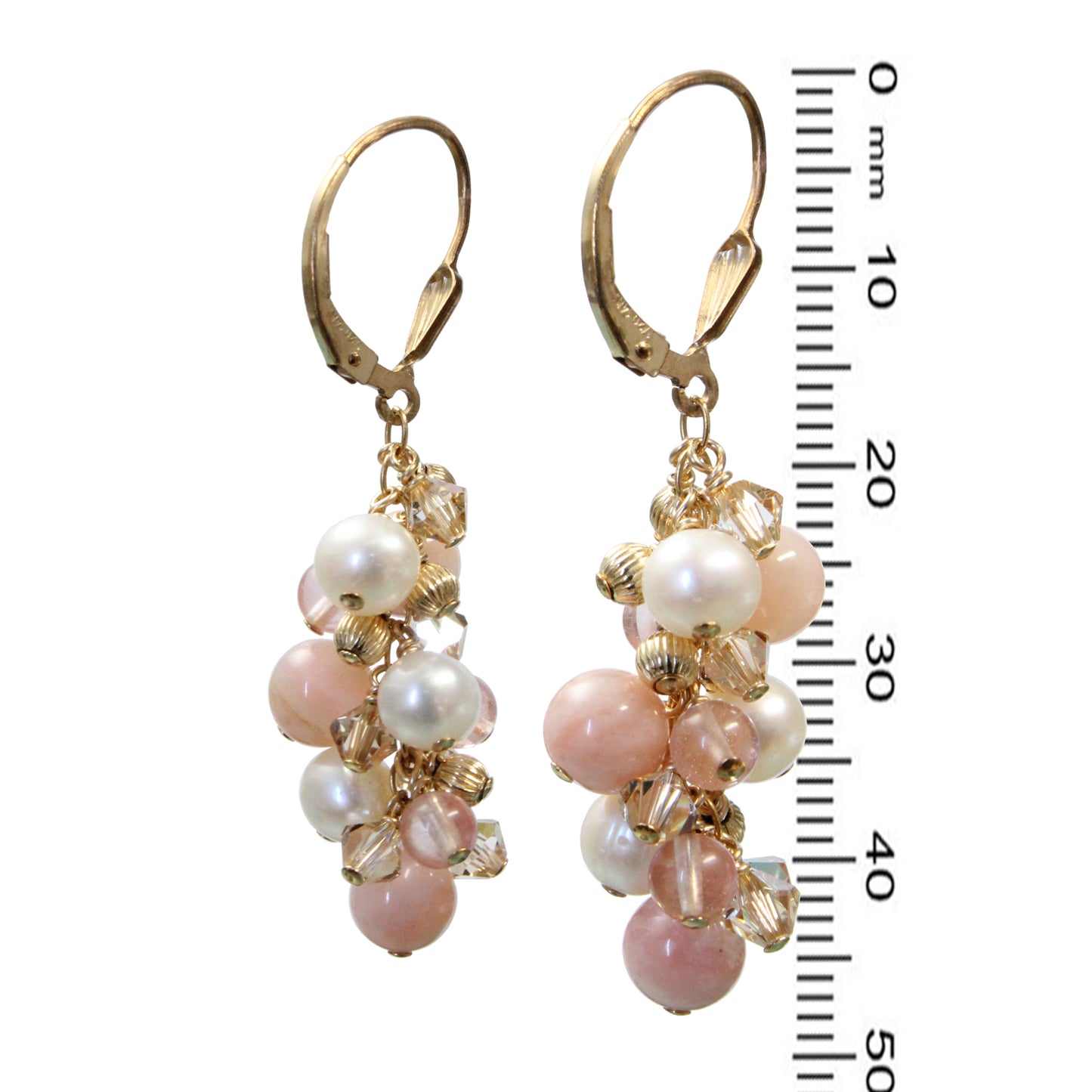 Pink Champagne Cascade Earrings / 48mm length / gold filled leverbacks