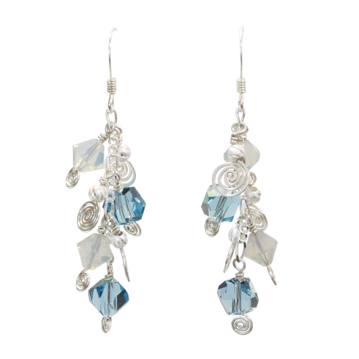 Galaxy Aqua Light Earrings / 50mm length / sterling silver and crystal