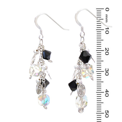 Galaxy Crystal Dark Earrings / 50mm length / sterling silver and crystal