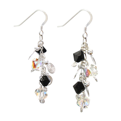 Galaxy Crystal Dark Earrings / 50mm length / sterling silver and crystal