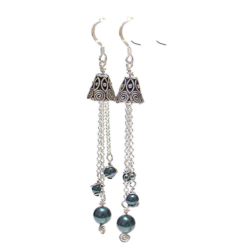 Bellflower Silver Earrings / 70mm length / sterling silver earwires